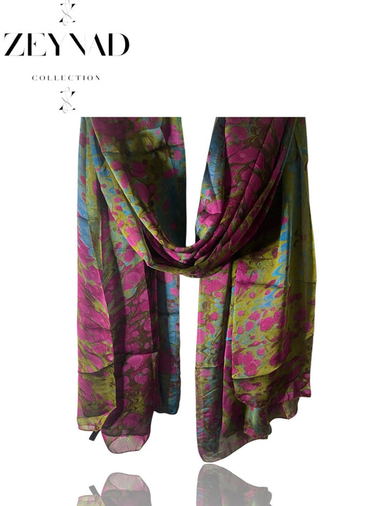 Electric hot pink & neon green chiffon hijab