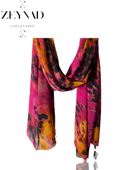 Sunny pink & orange chiffon hijab