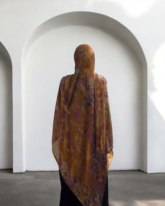 Stormy Gold Shadow Blossom Chiffon Hijab