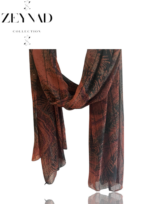 Sable tan & black lined chiffon hijab