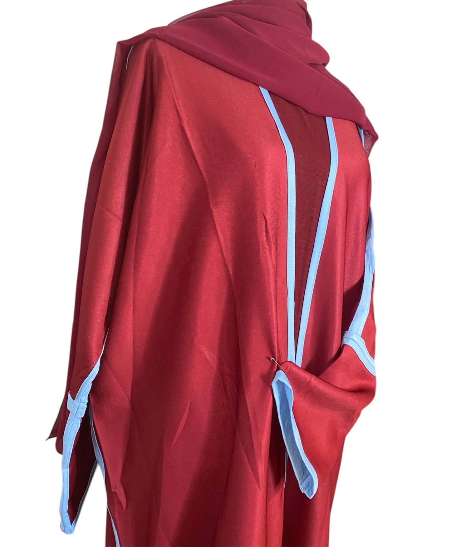 Light blue & burgundy winter Abaya