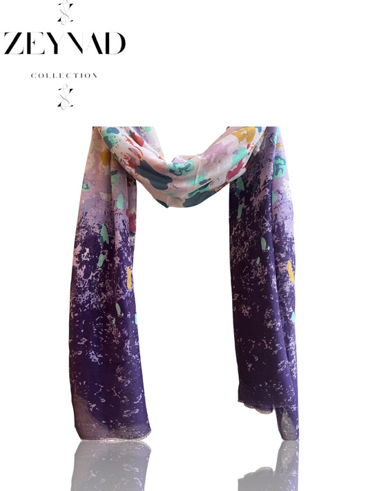 Autumn white & colorful mauve modal hijab