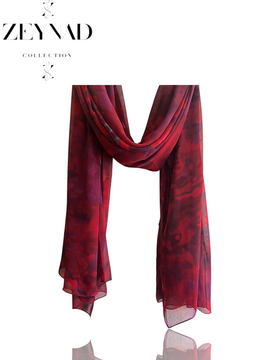 Vibrant pink-red camouflage chiffon hijab