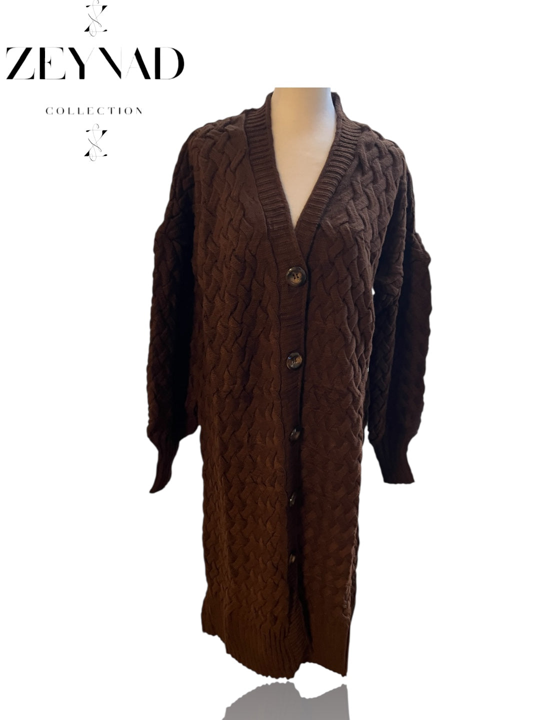 ZEYNAD buttoned brown mid-length cardigan