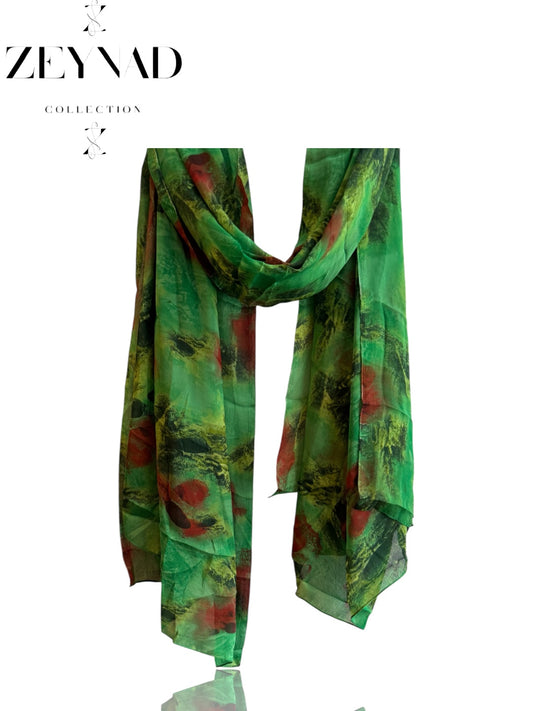 Blazing earth green watercolor chiffon hijab