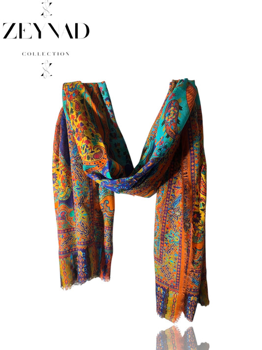 Teal & Orange Design End String Hijab