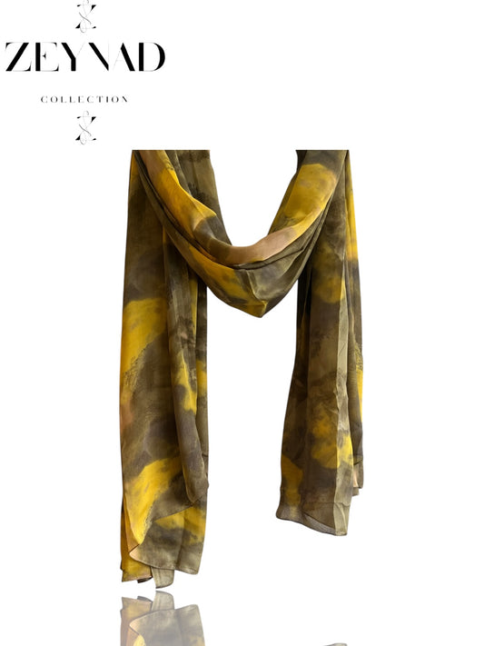 Vibrant yellow forest chiffon hijab