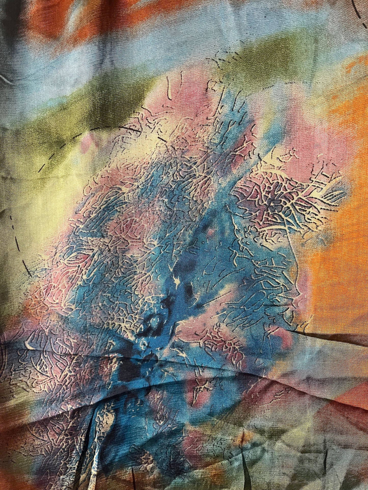 Vivid Orange & Blue Watercolor Chiffon Hijab