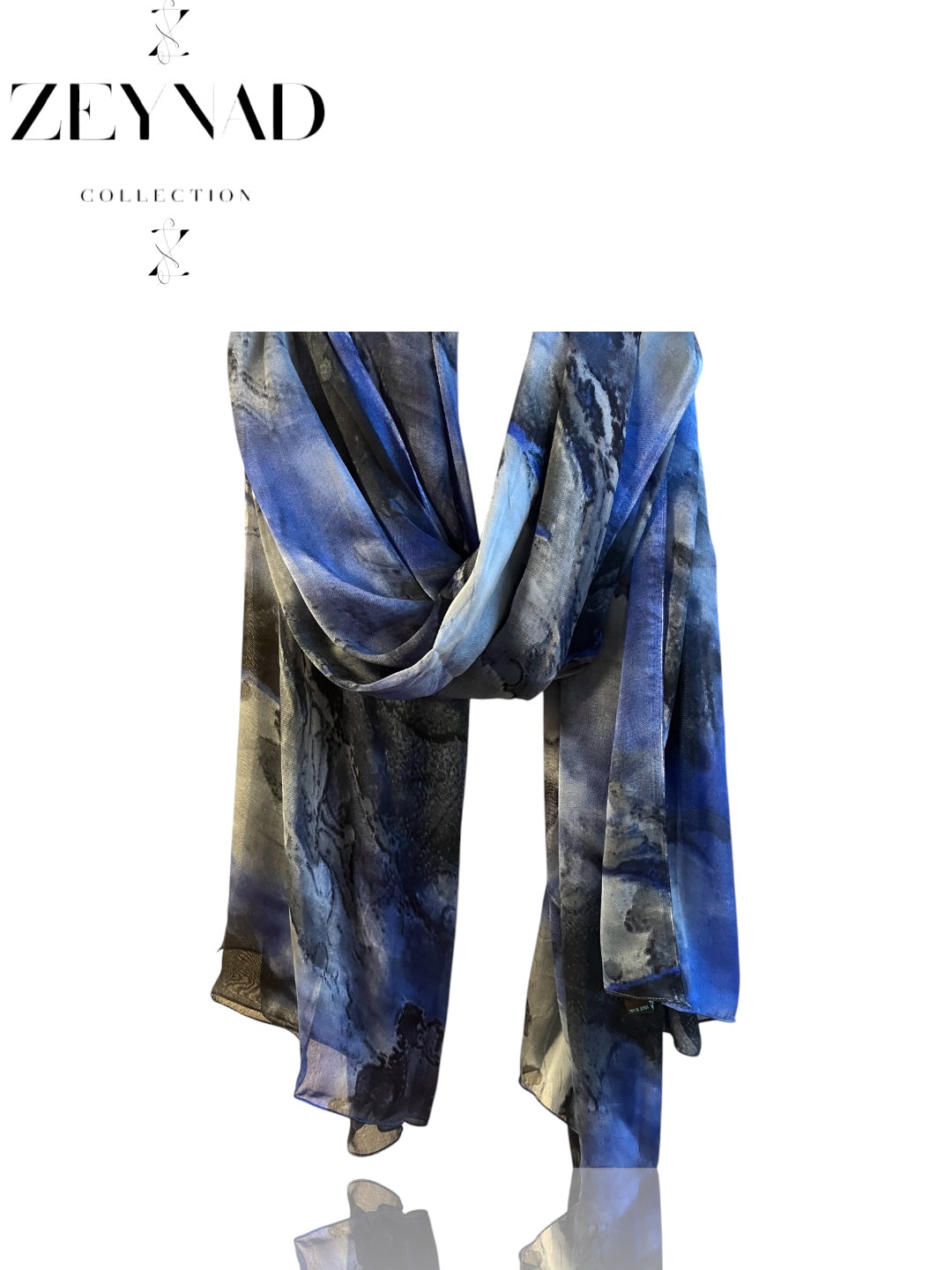 Vivid Dark Blue & Stone Grey Watercolor Chiffon Hijab
