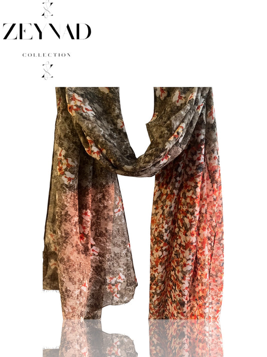 Half grey-half orange Sakura modal hijab