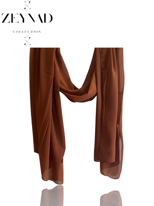Plain brown-orange chiffon hijab
