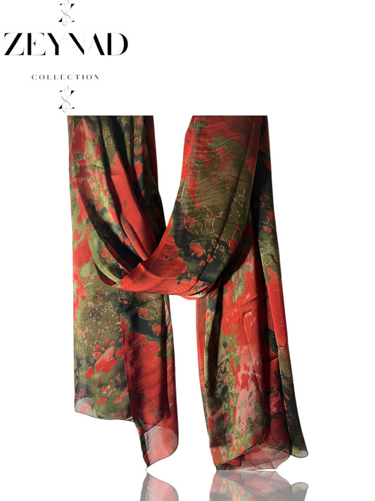 Red & Green Camouflage Chiffon Hijab
