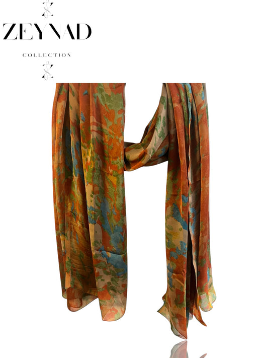 Celestial Orange Shadow Blossom Chiffon Hijab