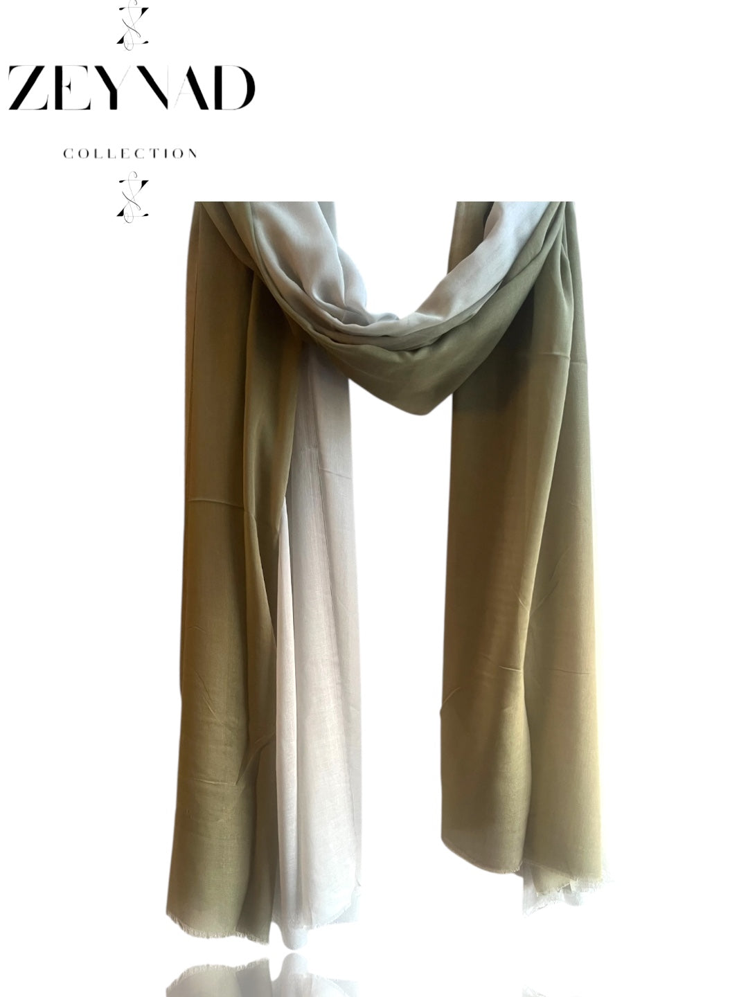 Gradient light nature green & white ombré modal hijab