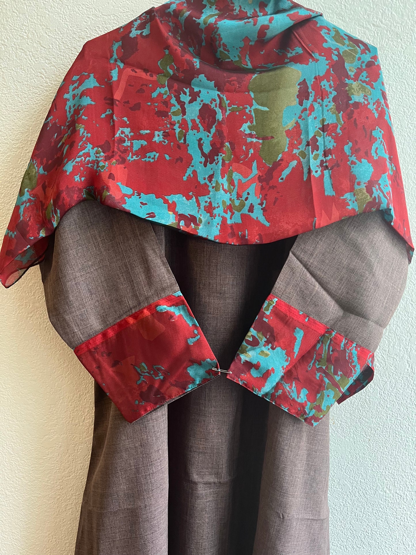 Brown & red teal camouflage matching dress & hijab set