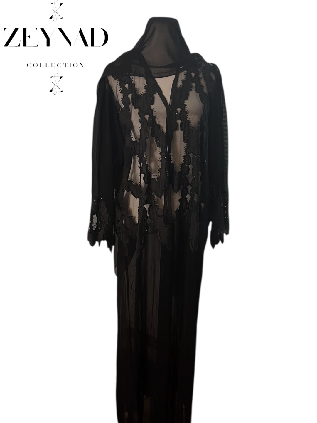 Mesh black detailed open abaya