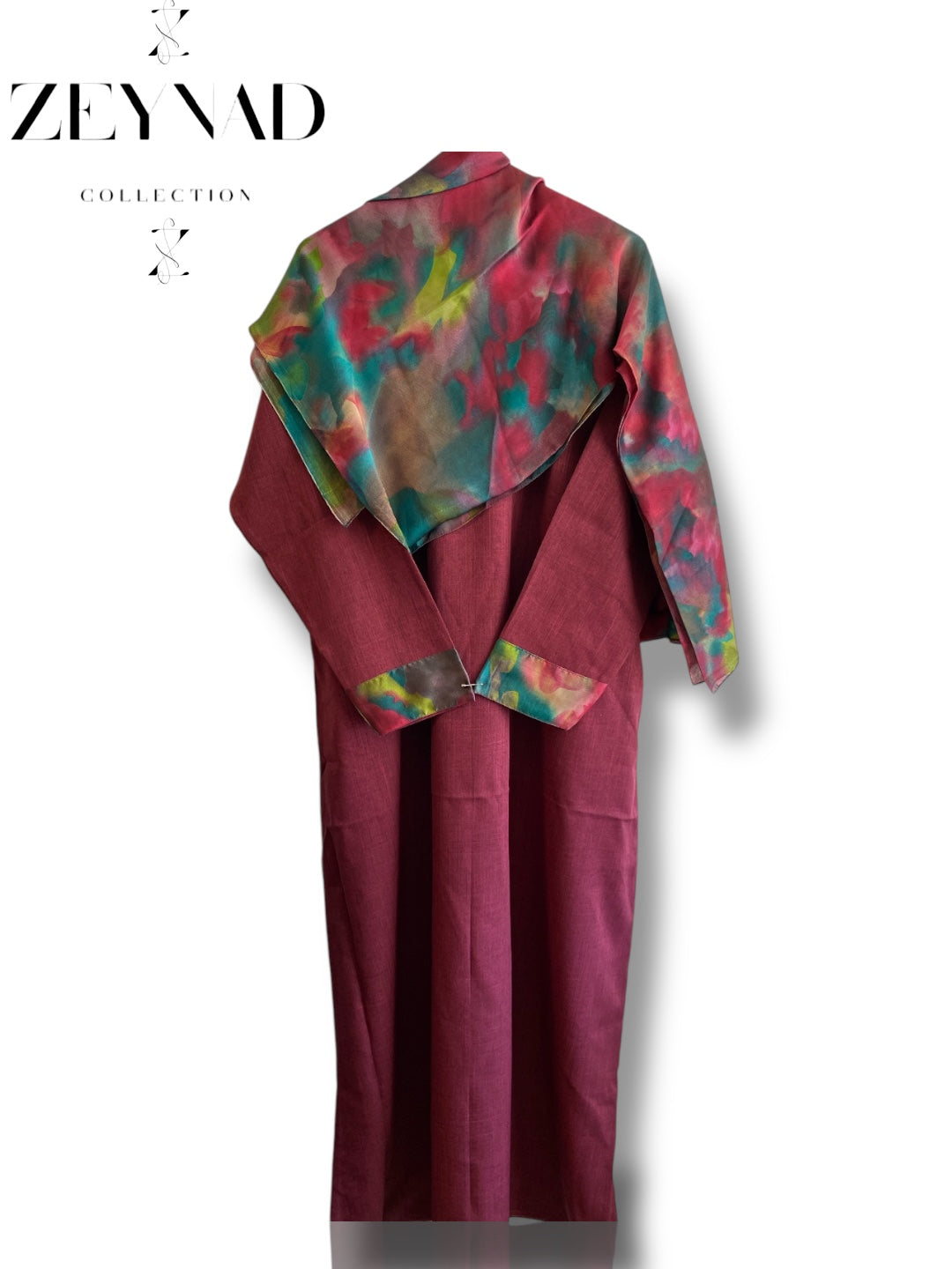 Watercolor Burgundy matching dress & hijab set