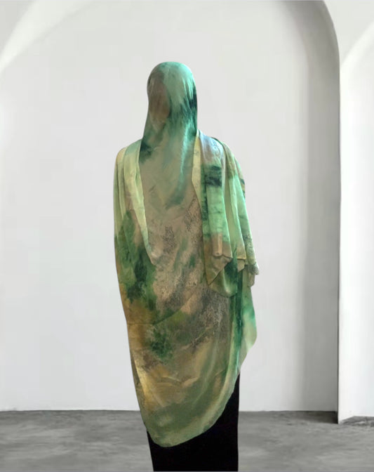 Blazing watercolor dust green chiffon hijab