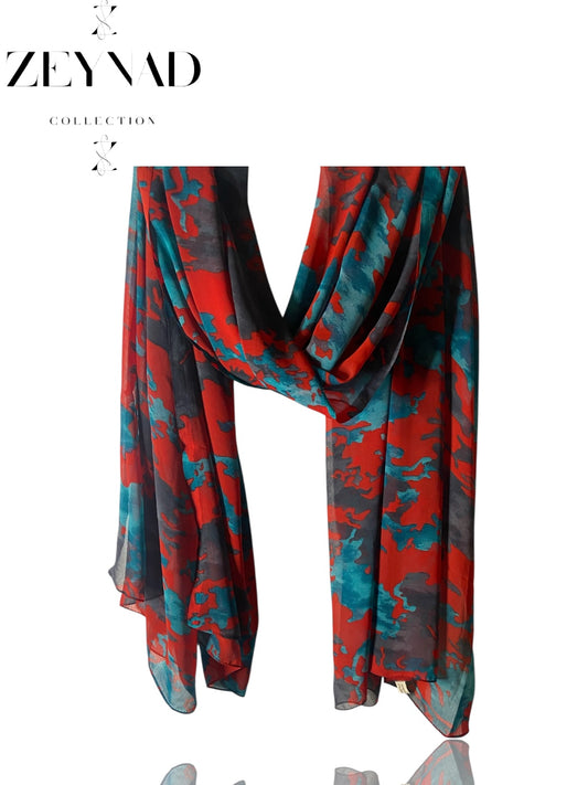 Sunshine teal & red flash chiffon hijab