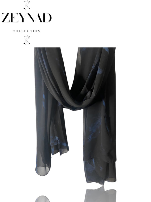 Midnight dash blue & black chiffon hijab