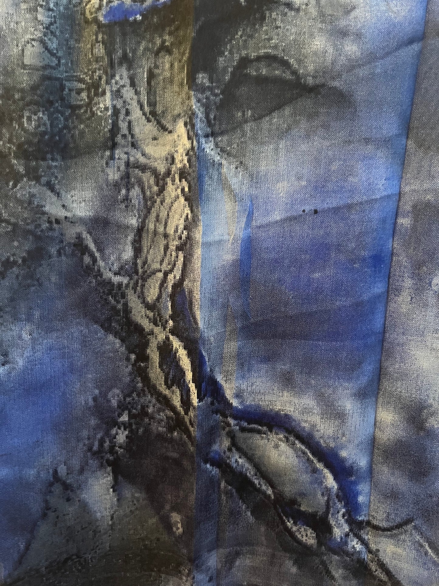 Vivid Dark Blue & Stone Grey Watercolor Chiffon Hijab