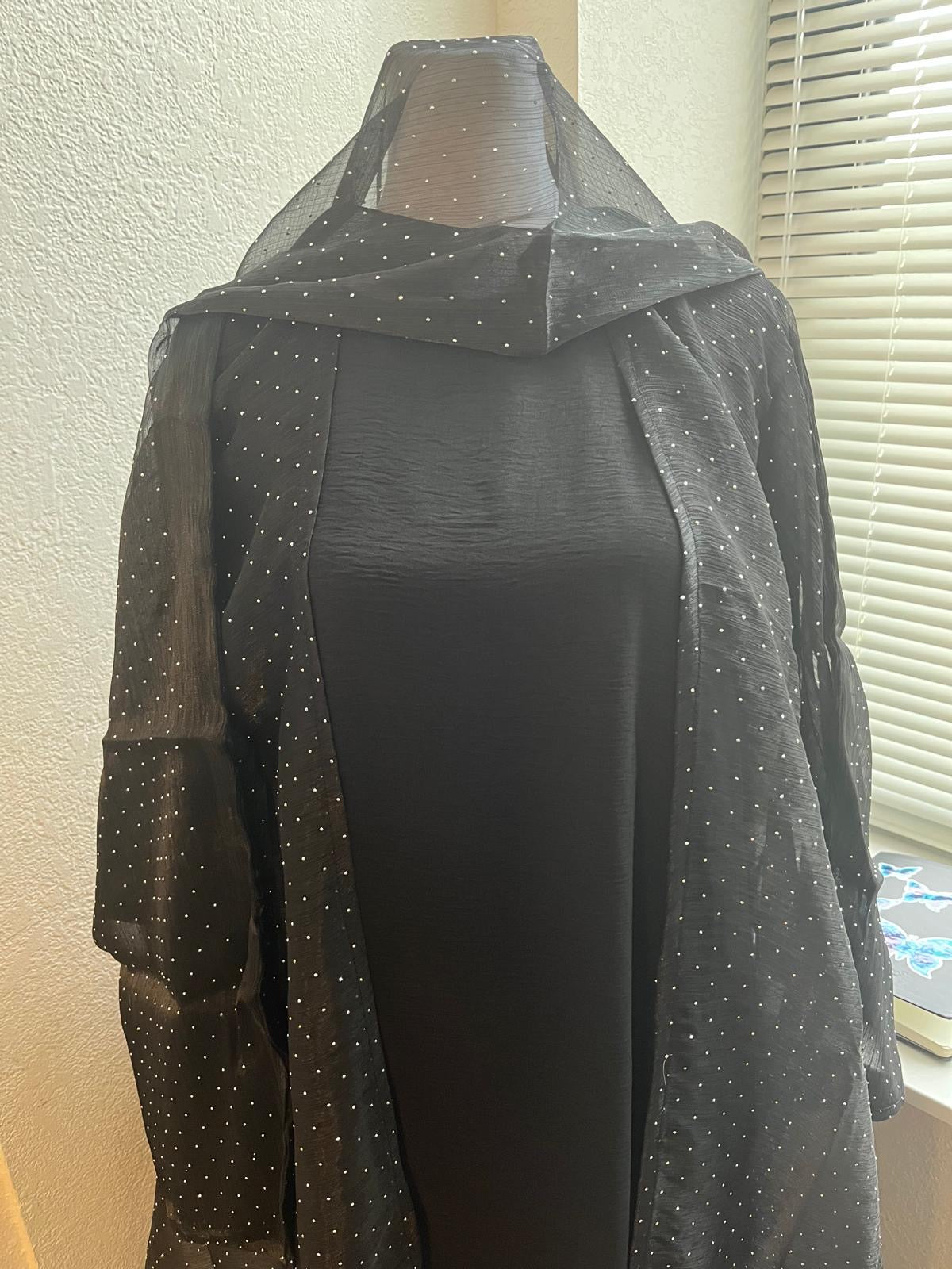 Premium Black with Sparkles 3 Pc Abaya with Scarf & Underdress