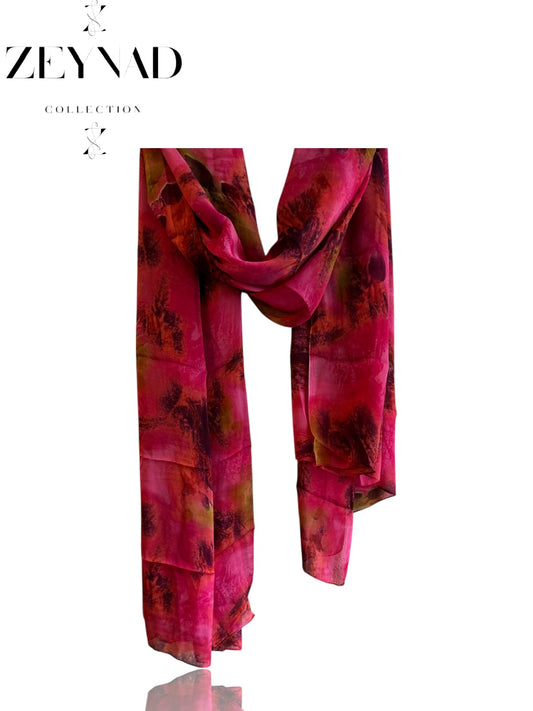 Blazing pink oceanic watercolor chiffon hijab