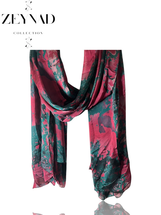 Watercolor Pink & Teal Chiffon Hijab