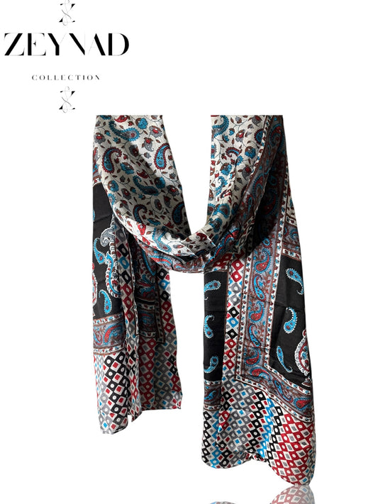 Burgundy & Blue Swirl End String Hijab