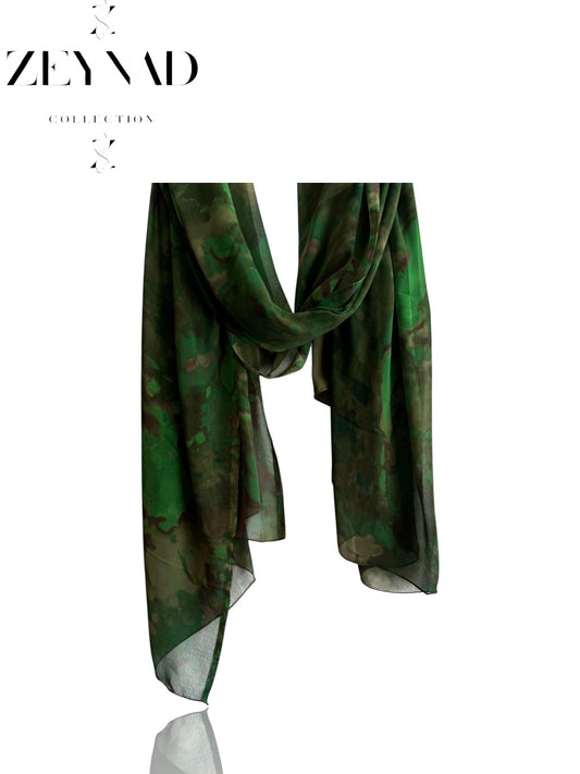 Vibrant green camouflage chiffon hijab
