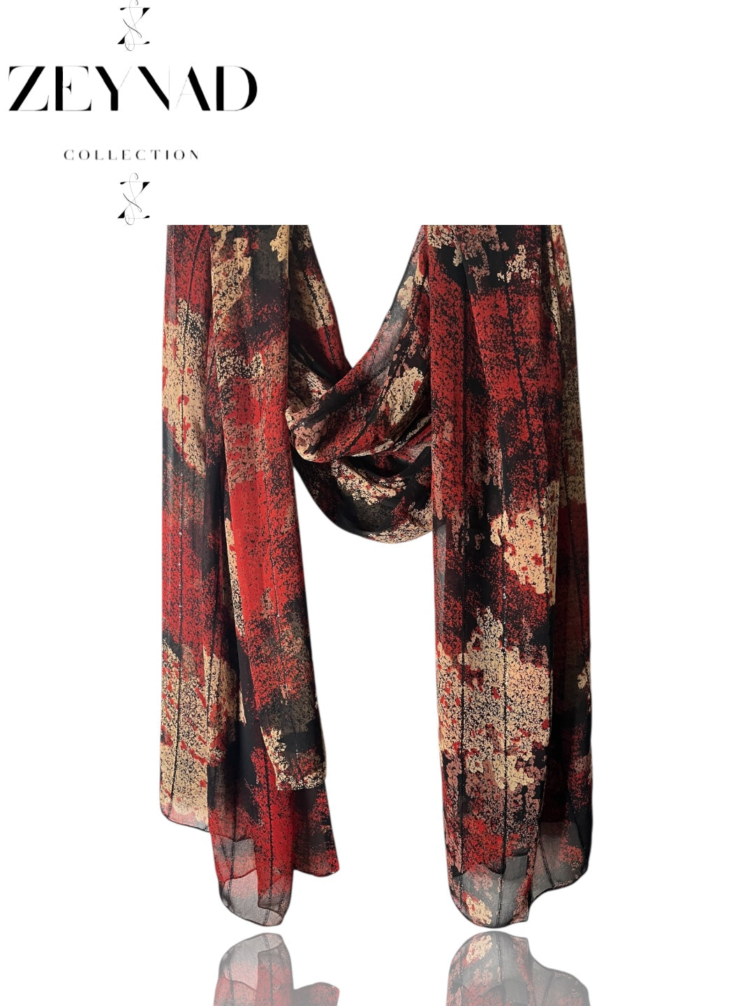 Fire Crimson Beige Mirage Chiffon Hijab