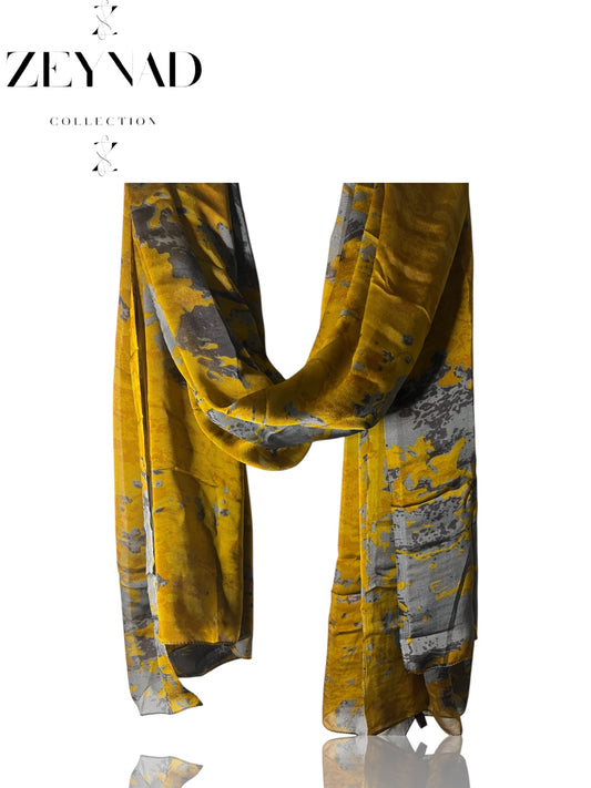 Yellow & Grey Camouflage Chiffon Hijab