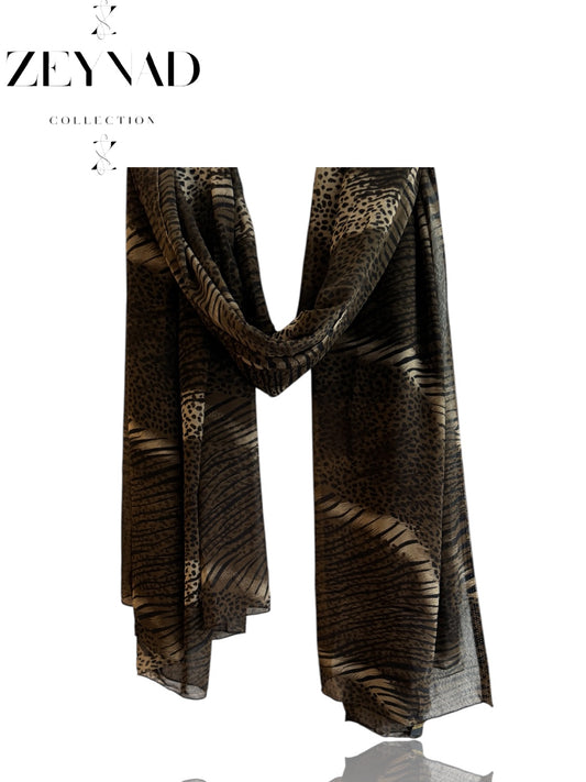 Blazing black & brown tiger print hijab