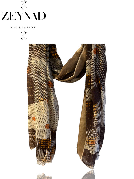 Brown & dark orange dotted harmony modal hijab