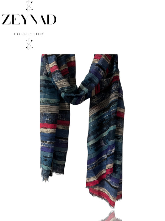 Blue & red lined modal hijab