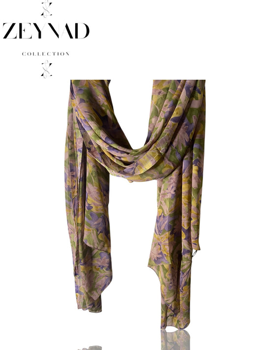 Floral lavender yellow garden chiffon hijab