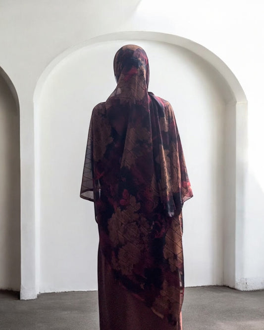 Fire Dark Orange Flower Mirage Chiffon Hijab