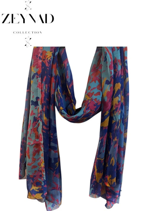 Eternal Dark Blue & Red Yellow Camouflage Chiffon Hijab
