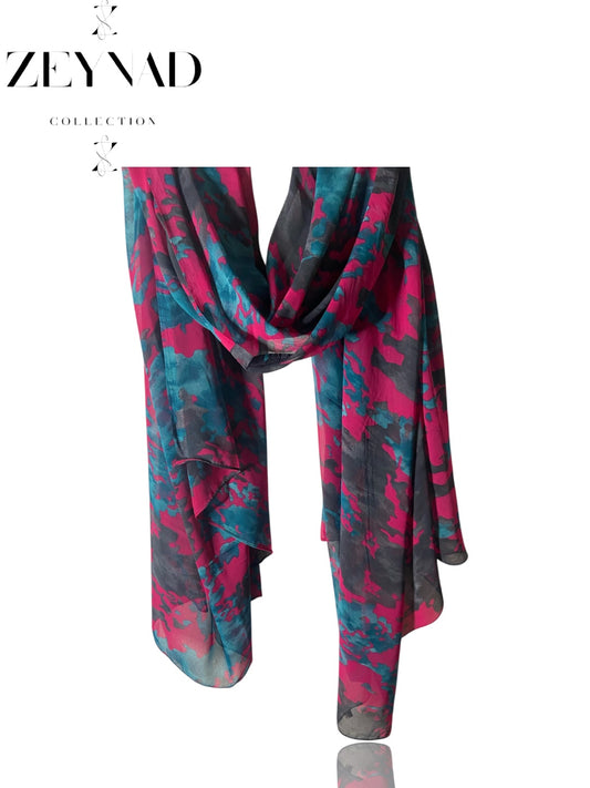 Sunshine blue & pink flash chiffon hijab