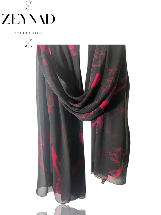 Midnight pink-red & black chiffon hijab