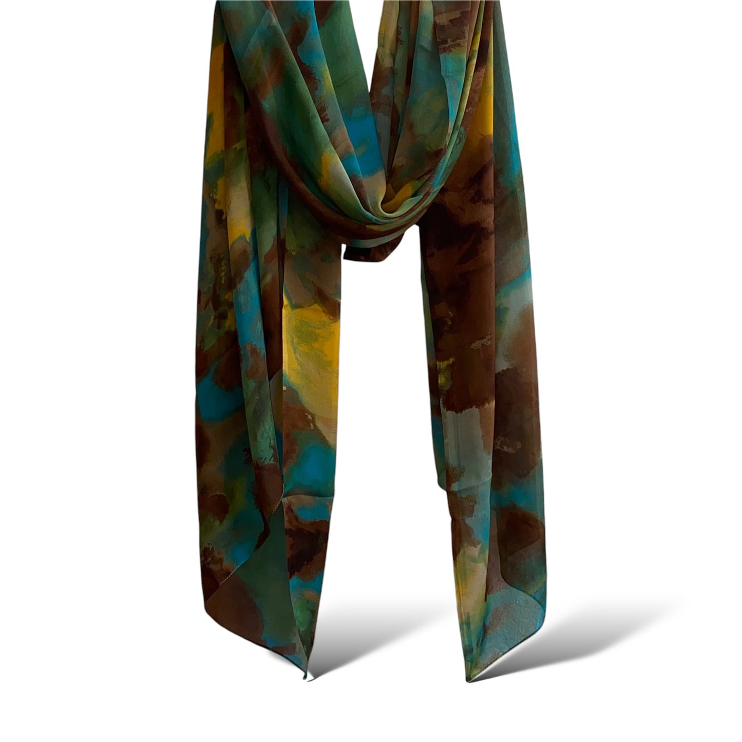 Forest green & Yellow Floral watercolor chiffon hijab