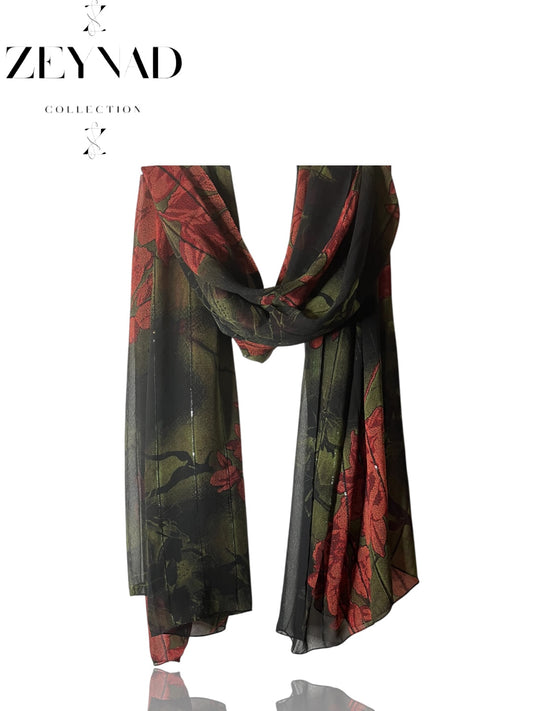 Luminous red sakura nature flow chiffon hijab