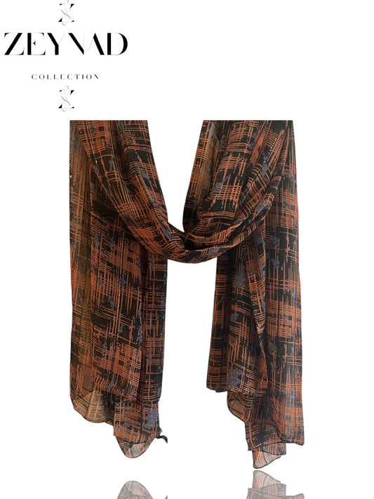 Sable orange & black lined chiffon hijab