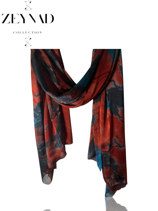 Dark Red & Faded Blue Mixture Chiffon Hijab