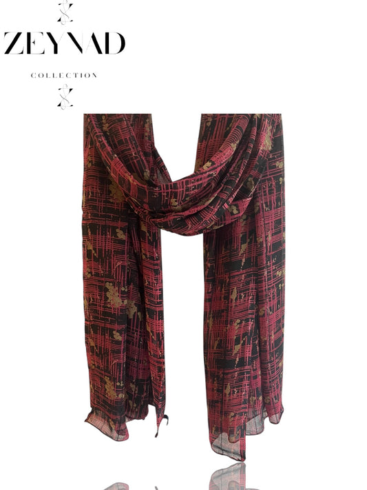 Sable pink & beige lined chiffon hijab