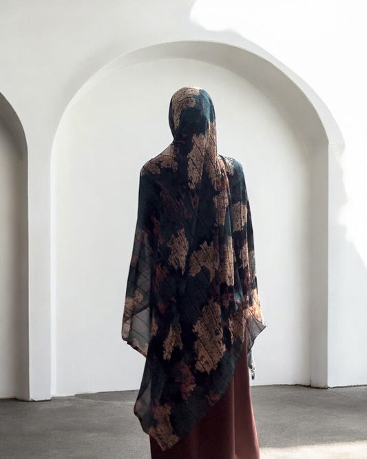 Fire Teal & Beige Mirage Chiffon Hijab