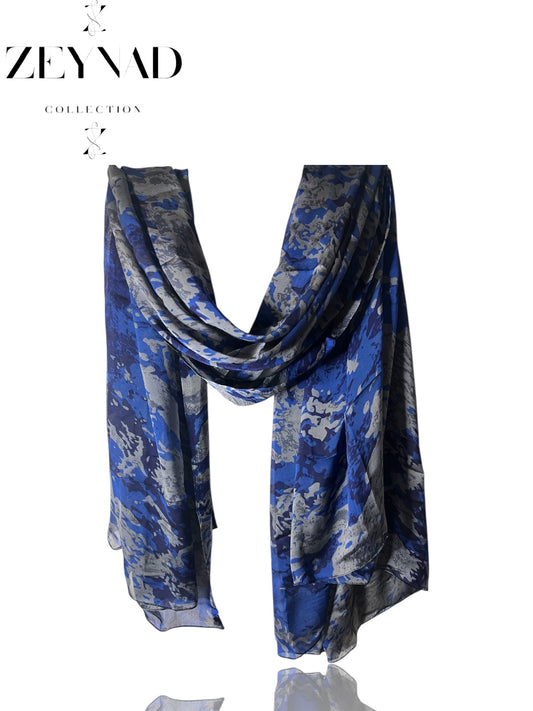 Dark Blue & Grey Camouflage Chiffon Hijab