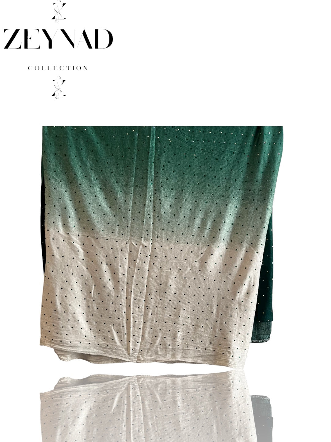 Deep green & faded white rhinestone ombré jersey hijab