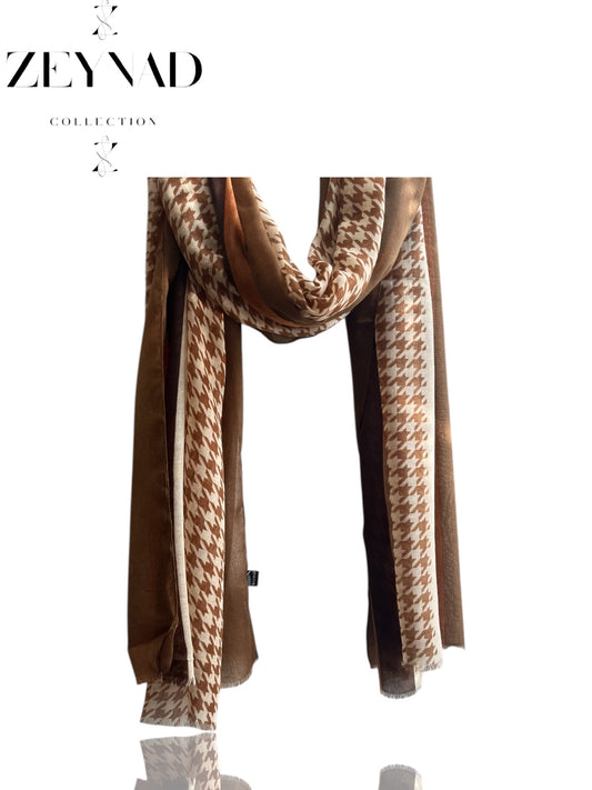 Orange & Brown Lined Keffiyeh Modal Hijab