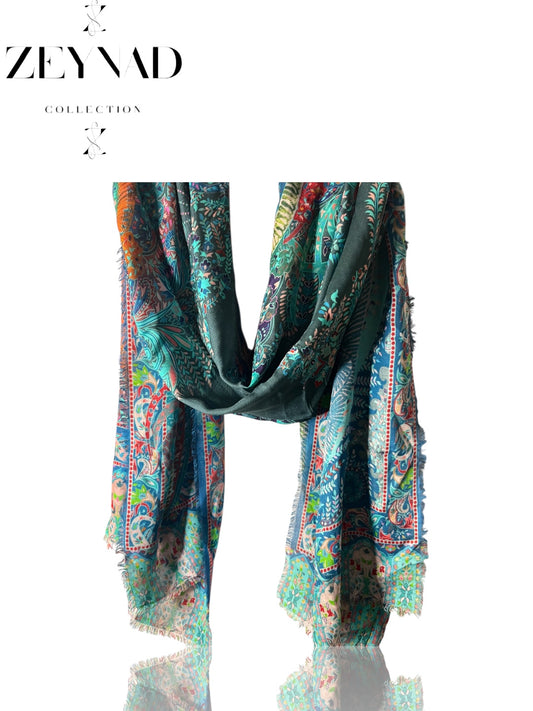 Blue & Orange End String Soft Hijab